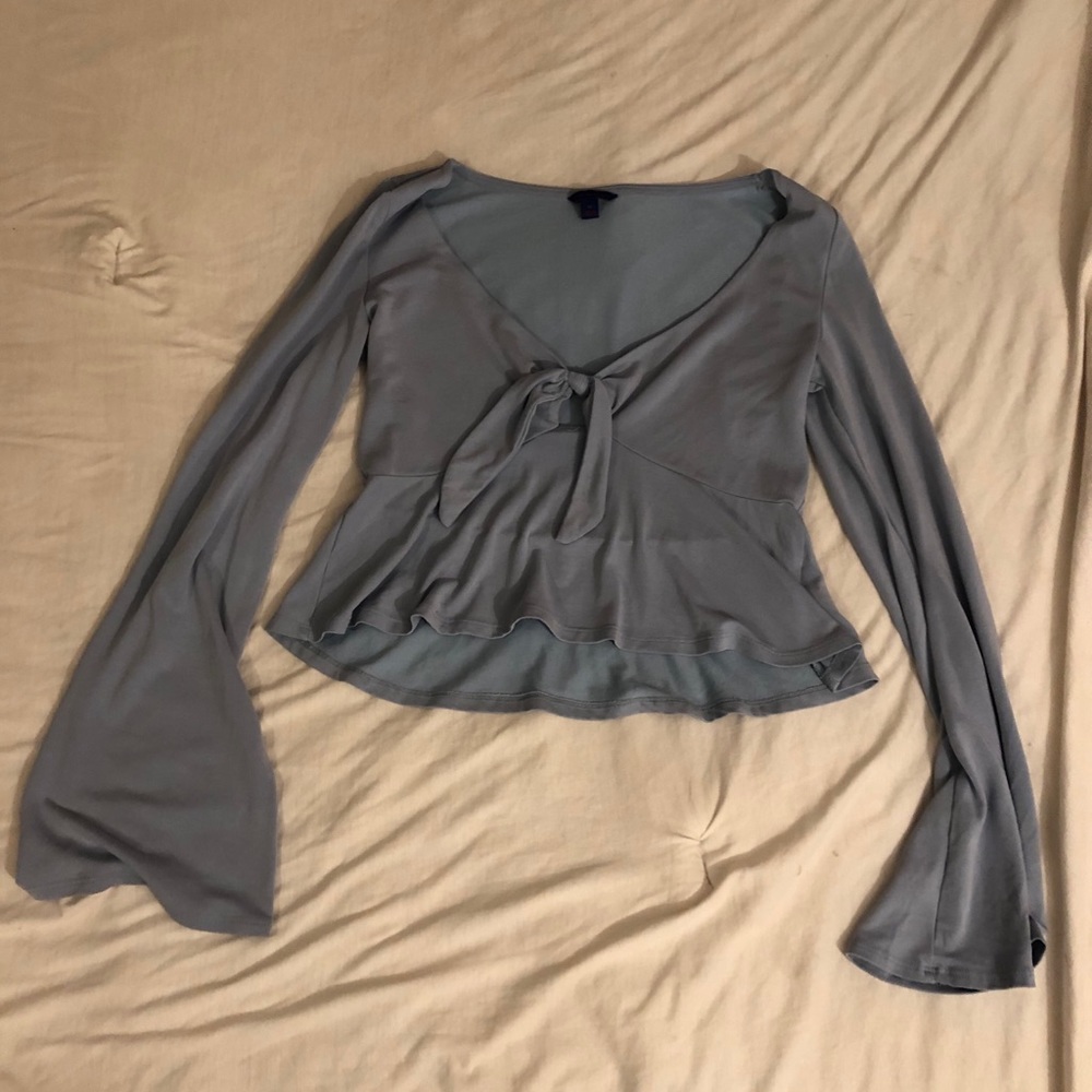 Baby blue flare sleeve crop top